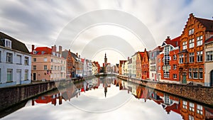 Bruges, Belgium Historic Canals at Jan van Eyckplein Square