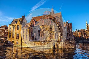 Bruges, Belgium. Image with Rozenhoedkaai in Brugge, Dijver river canal