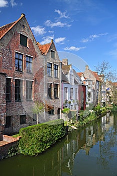 Bruges, Belgium. Old canal front buildings
