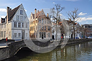 Bruges, Belgium. Old canal front buildings