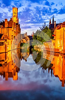 Bruges, Belgium - Rozenhoedkaai and Belfry