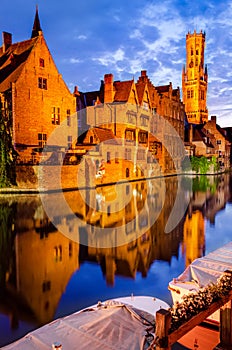 Bruges, Belgium - Rozenhoedkaai and Belfry