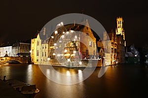 Bruges, Belgium. The Rozenhoedkaai canal at night