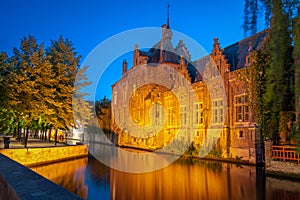 Bruges, Belgium - Twilight Time in the Historic Center of Bruges UNESCO World Heritage