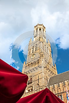 Bruges, Belgium - View of the Belfry / Bell Tower in the Historic Center of Bruges UNESCO World Heritage