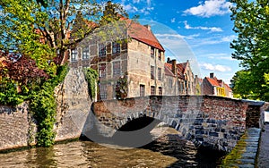 Bruges Belgium vintage stone houses and bridge