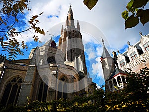 Bruges, Brugge, Belgium. Bruges, Belgium. Medieval city. Church of Our Lady Bruges Onze Lieve Vrouw Brugge