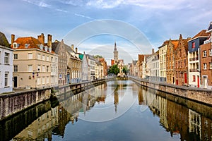 Bruges & x28;Brugge& x29; cityscape with water canal