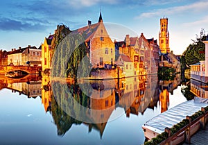 Bruges - Canals of Brugge, Belgium, evening view