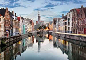 Bruges - Canals of Brugge, Belgium, evening view