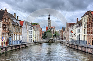 Bruges canals and Van Eyck square, Belgium