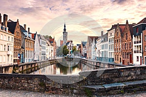 Bruges cityscape. Old Brugge town famous destination in Europe.