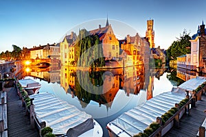 Bruges - Traditional city canals in the historical medieval. Belgium