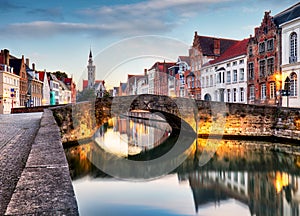 Bruges - Traditional city canals in the historical medieval. Belgium