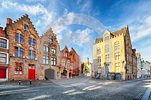 Bruges - View on Jan Van Eyck Square and church in Brugge, Belg