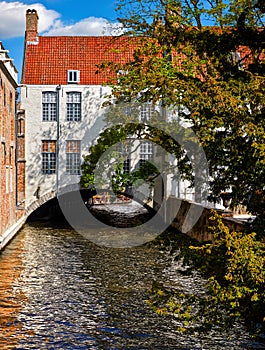 Brugge, Belgium. Ancient medieval old town of Bruges sunny day