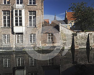 Brugge Bruges Belgium medieval buildings canal made of brick an