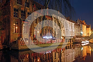 The Dijver Canal and Bourgogne des Flandres Brewery in Brugge, Belgium