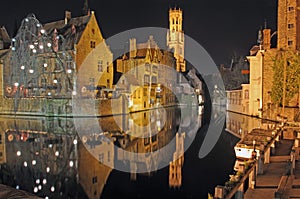 Brugge Downtown Canal At Night