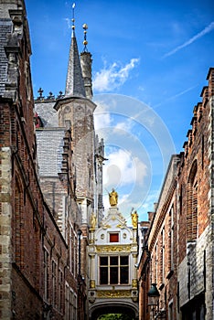 Brugge medieval historic city. Brugge streets and historic center, canals and buildings. Belgium