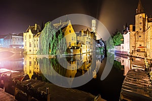 Brugge by Night Reflected in the Water