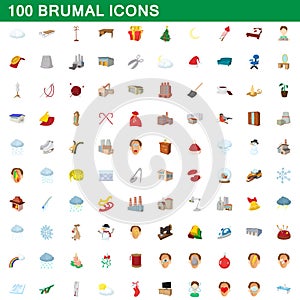 100 brumal icons set, cartoon style photo