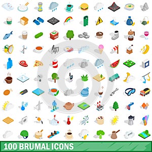 100 brumal icons set, isometric 3d style photo