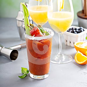 Brunch cocktails with mimosas and bloody mary
