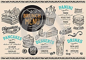 Brunch menu restaurant, food template. photo