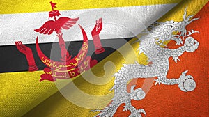 Brunei and Bhutan two flags textile cloth, fabric texture