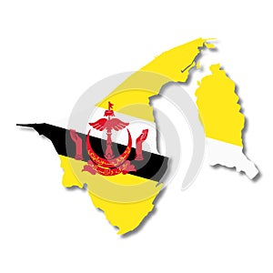 Brunei flag map on white background 3d illustration with clipping path