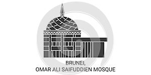 Brunei, Omar Ali Saifuddien Mosque travel landmark vector illustration