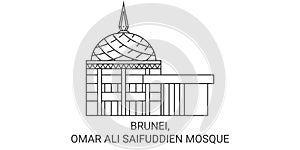 Brunei, Omar Ali Saifuddien Mosque travel landmark vector illustration