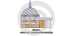 Brunei, Omar Ali Saifuddien Mosque travel landmark vector illustration