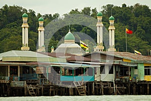 Brunei's water village with Mosque called Kampong Ayer in Bandar Seri Begawan