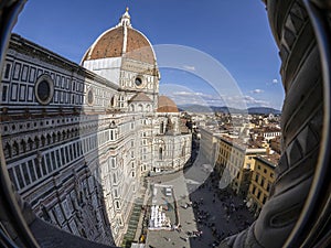 Brunelleschi Dome Aerial view from giotto tower detail near Cathedral Santa Maria dei Fiori Italy