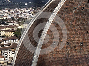 Brunelleschi Dome Aerial view from giotto tower detail near Cathedral Santa Maria dei Fiori Italy