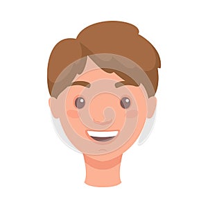 Brunet Man Head Showing Happy Face Expression and Emotion Laughing Front Vector Illustration