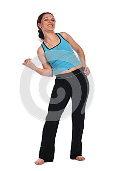 Brunet sport girl bend to side grimacing