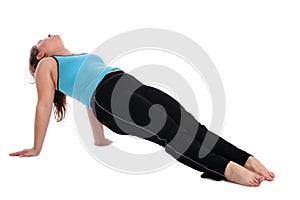 Brunet sport girl exercising on floor