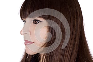 Brunette bangs hair style photo