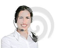 Brunette beautiful businesswoman and headset