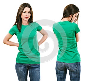 Brunette with blank green shirt