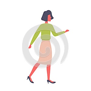 Brunette businesswoman pointing hand gesture business presentation concept woman full length female cartoon character