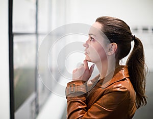 Brunette girl in art museum