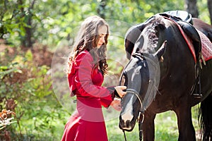 Brunette girl and horse