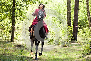 Brunette girl on horse