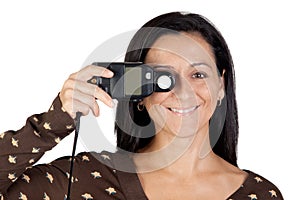 Brunette girl with a photometer photo