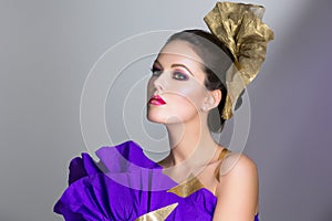 Brunette girl with purple make-up