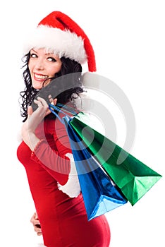 brunette girl with shopping bags
